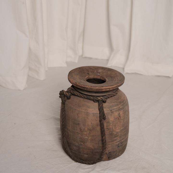 Wooden Pot with Rope carrier