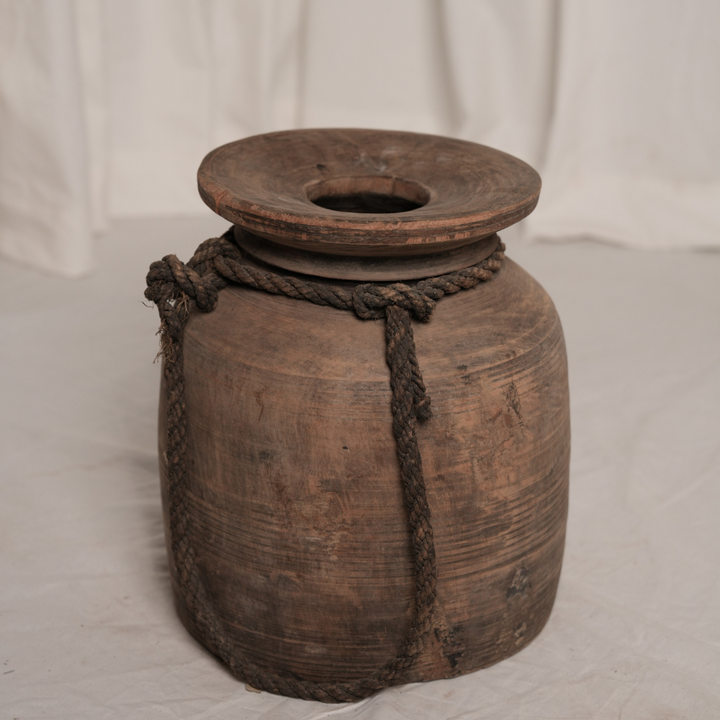 Wooden Pot with Rope carrier