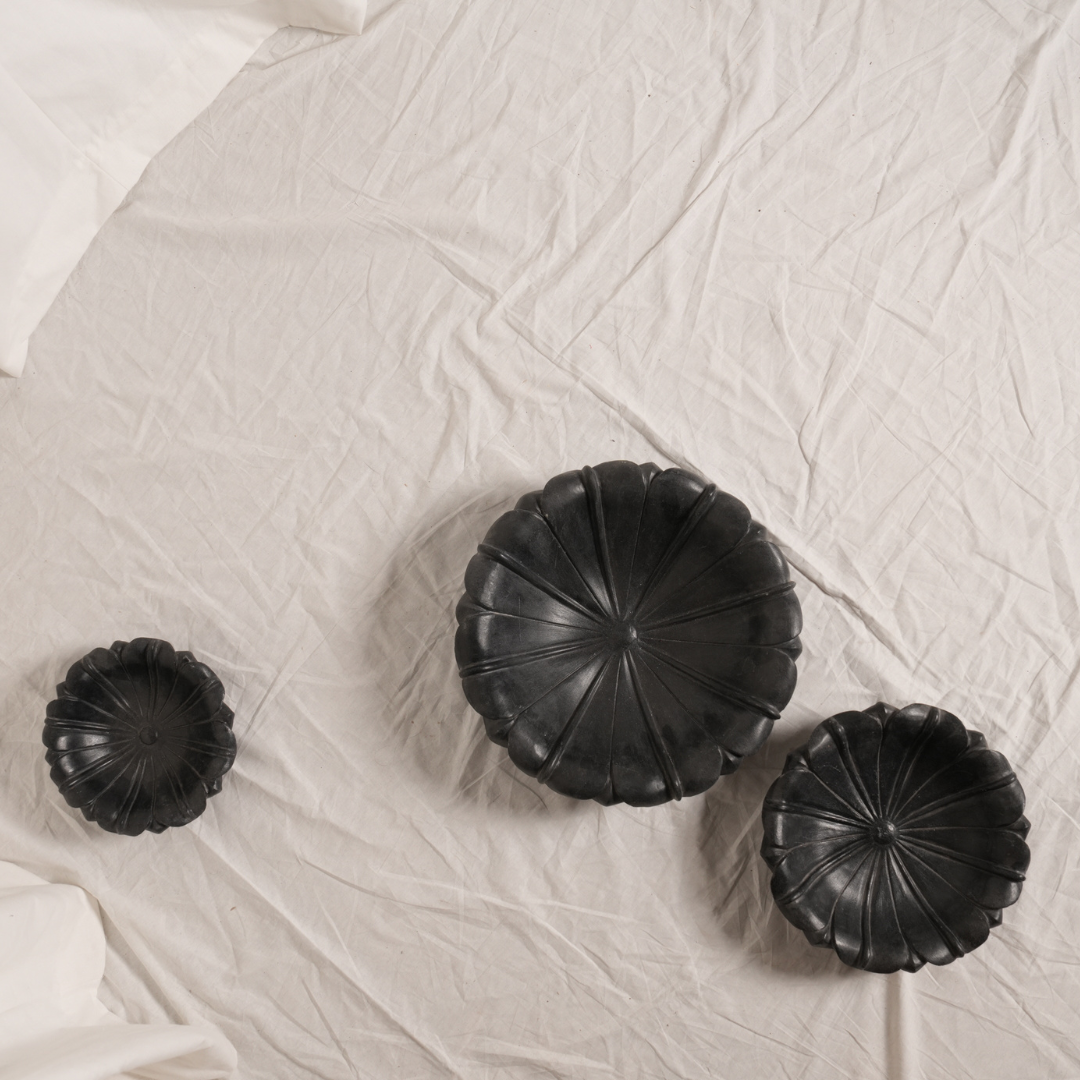 Black Flower Marble Bowl