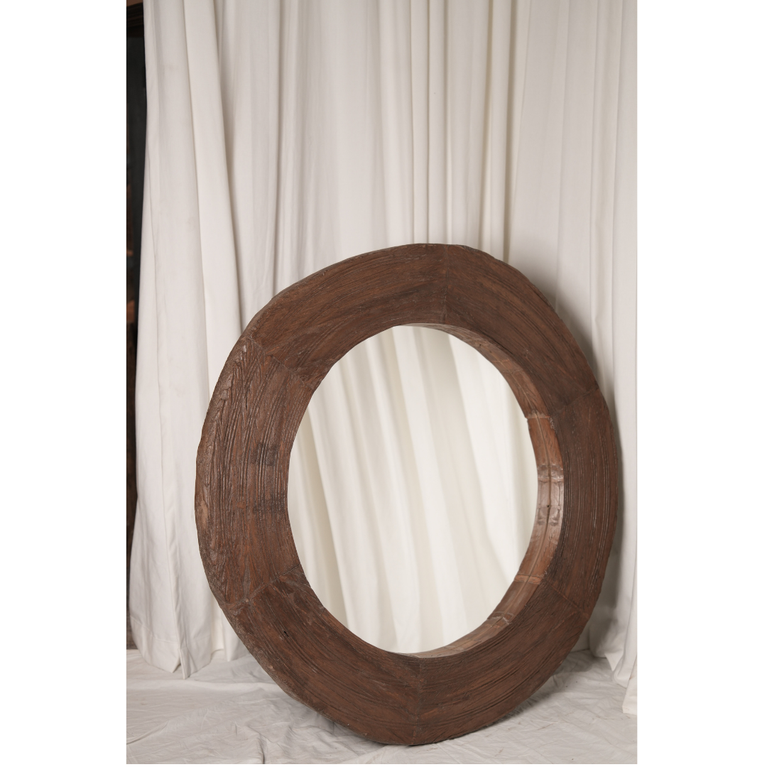 Round Wooden Cart Wheel Mirror