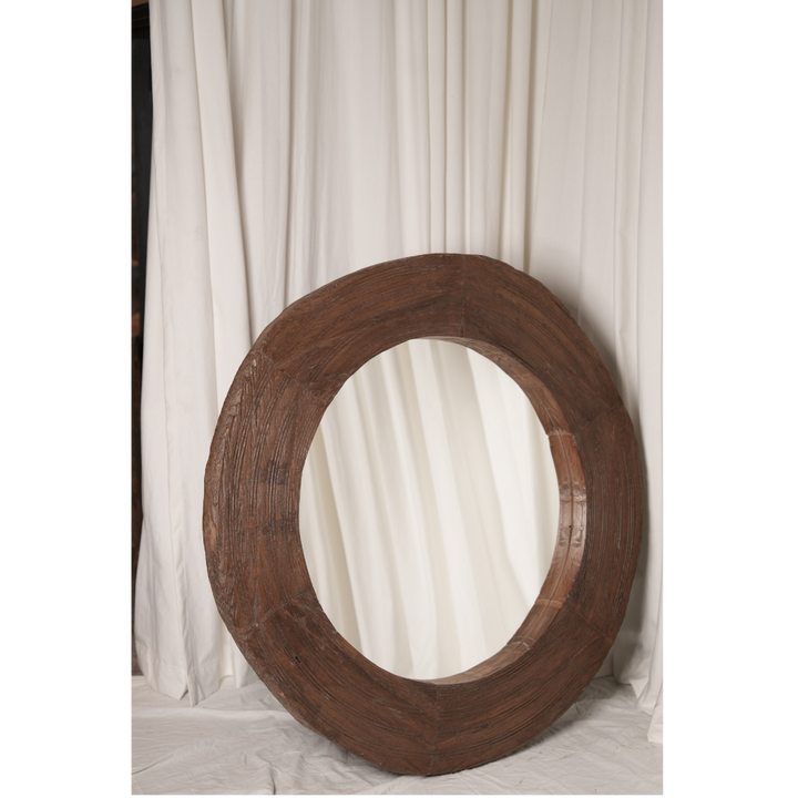 Round Wooden Cart Wheel Mirror