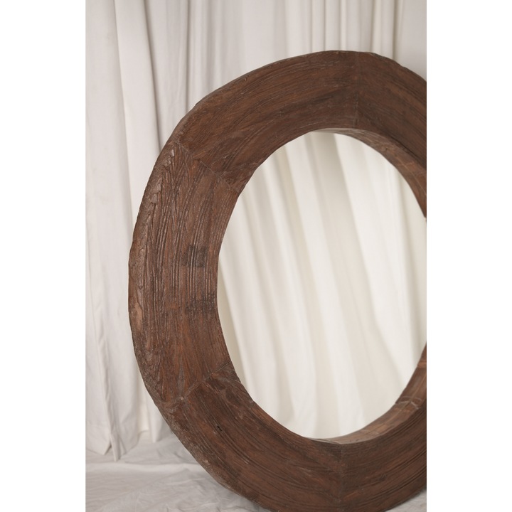 Round Wooden Cart Wheel Mirror