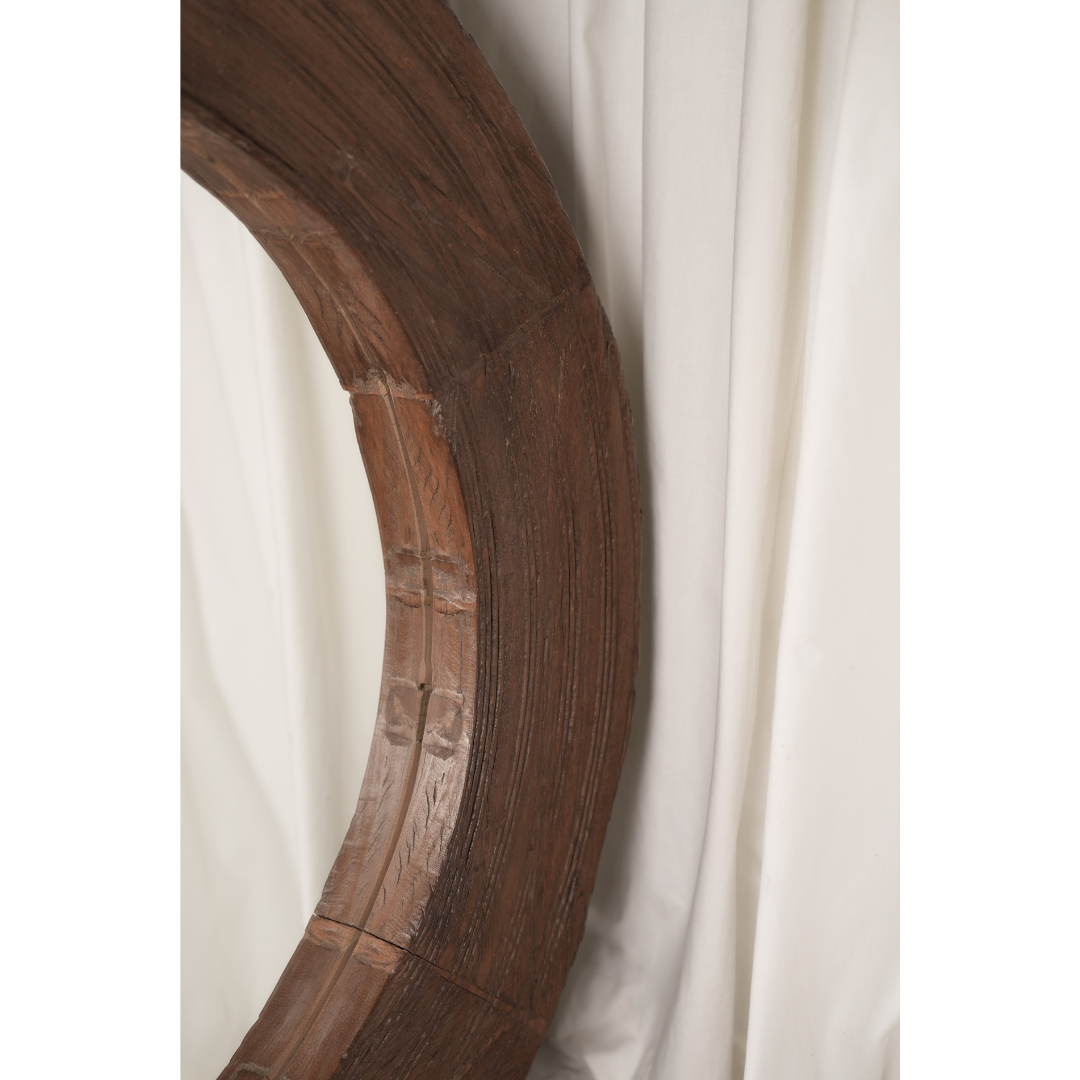 Round Wooden Cart Wheel Mirror